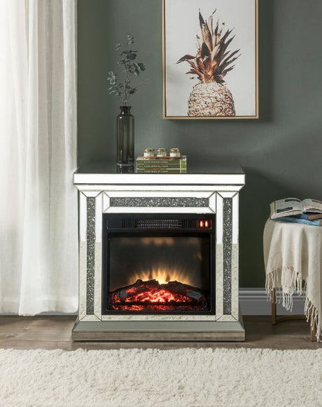 Acme - Noralie Fireplace 90862 Mirrored & Faux Diamonds