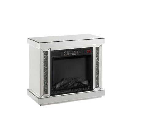 Acme - Noralie Fireplace 90864 LED, Mirrored & Faux Diamonds