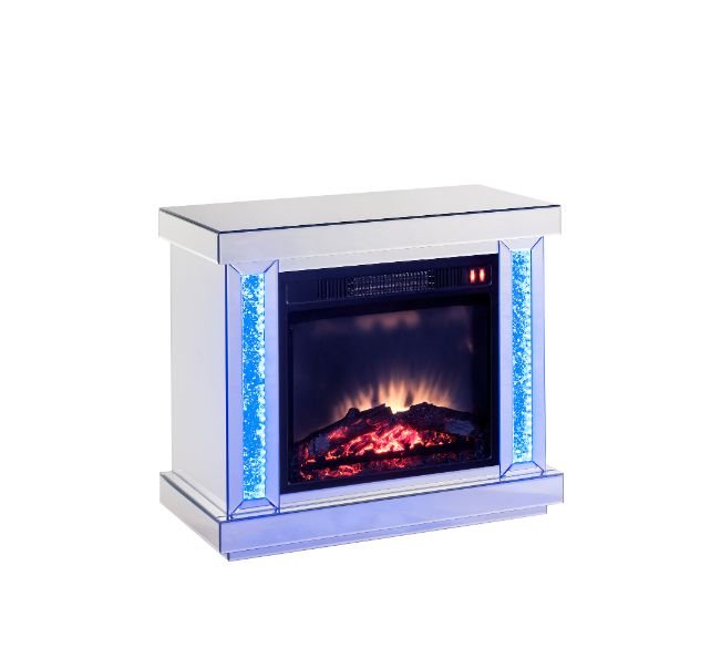 Acme - Noralie Fireplace 90864 LED, Mirrored & Faux Diamonds