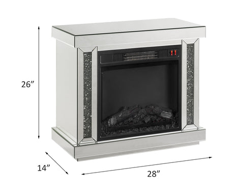 Acme - Noralie Fireplace 90864 LED, Mirrored & Faux Diamonds