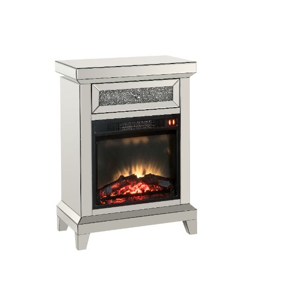 Acme - Noralie Fireplace 90866 Mirrored & Faux Diamonds