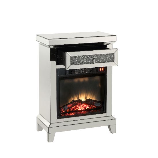 Acme - Noralie Fireplace 90866 Mirrored & Faux Diamonds