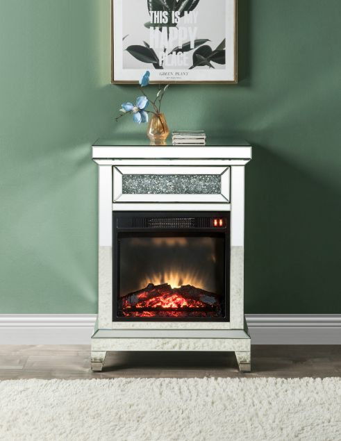 Acme - Noralie Fireplace 90866 Mirrored & Faux Diamonds