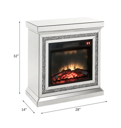 Acme - Noralie Fireplace 90868 Mirrored & Faux Diamonds