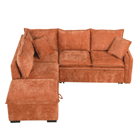 Convertible L-shaped Sofa Bed with Storage Ottoman, Power Sockets & USB Ports, Orange Chenille, 82.67' - sold by Home Elegance USA