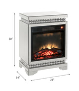 Acme - Lotus Fireplace 90870 Mirrored & Faux Ice Cube Crystals