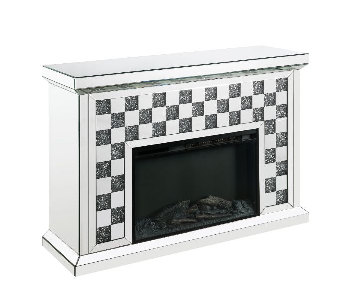 Acme - Noralie Fireplace 90872 Mirrored & Faux Diamonds