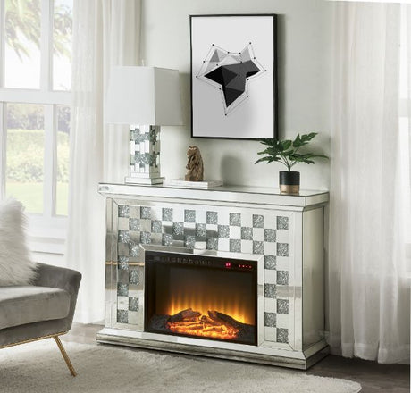 Acme - Noralie Fireplace 90872 Mirrored & Faux Diamonds