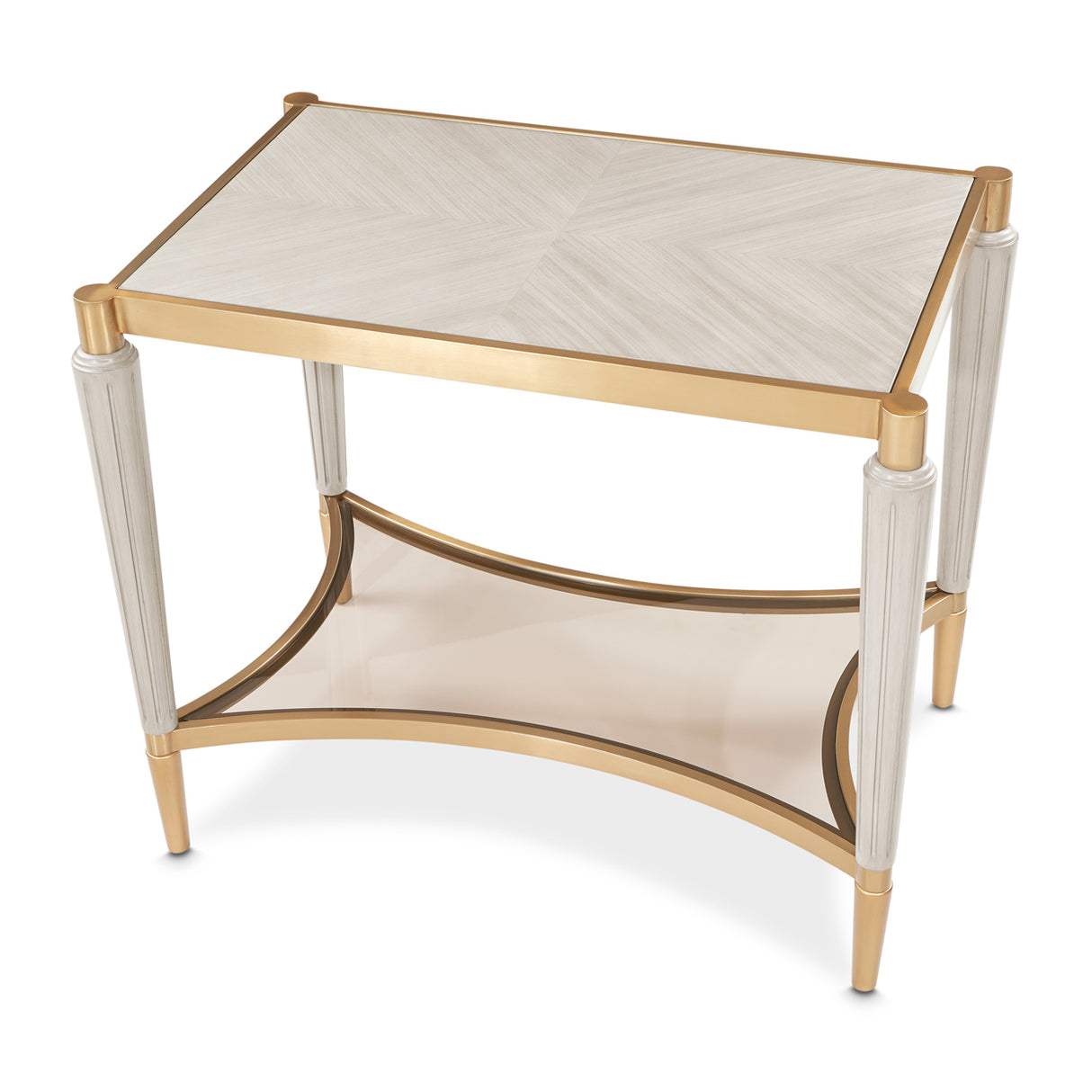 Michael Amini St. Charles Dove Gray End Table Solid and Manufactured Wood Poplar Solids Construction | Dove Gray Finish - sold by Home Elegance USA