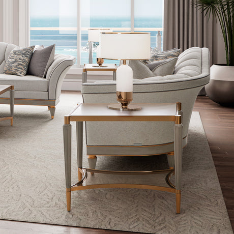 Michael Amini St. Charles Dove Gray End Table Solid and Manufactured Wood Poplar Solids Construction | Dove Gray Finish - sold by Home Elegance USA