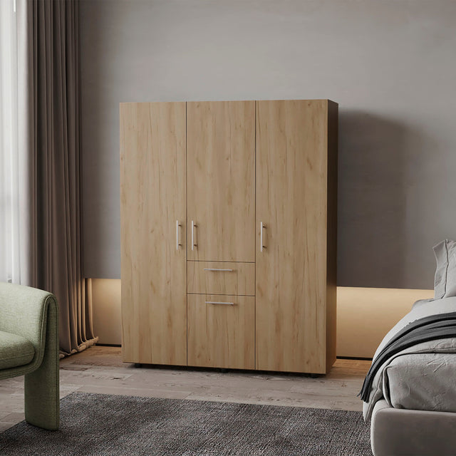FM FURNITURE Alamo Lake Armoire Multi-storage with one Drawer, Natural Oak - sold by Home Elegance USA
