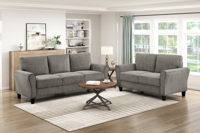 Classic Comfort 2pc Sofa Set Living Room Furniture Sofa Loveseat Durable Brown Chenille Upholstery Rolled Arms