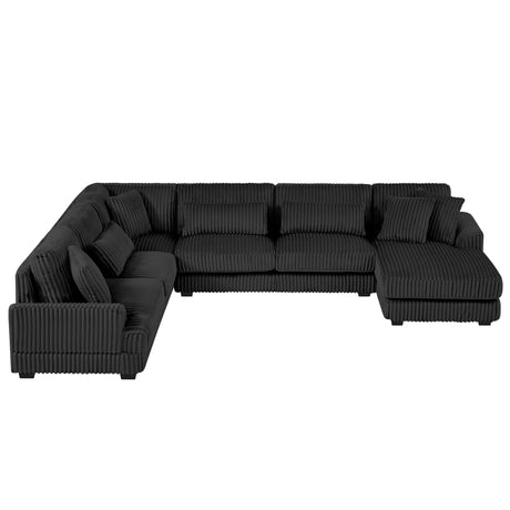 Modern Oversized U-shaped Sectional Sofa with Chaise Lounge Upholstered in Soft Black Corduroy - sold by Home Elegance USA