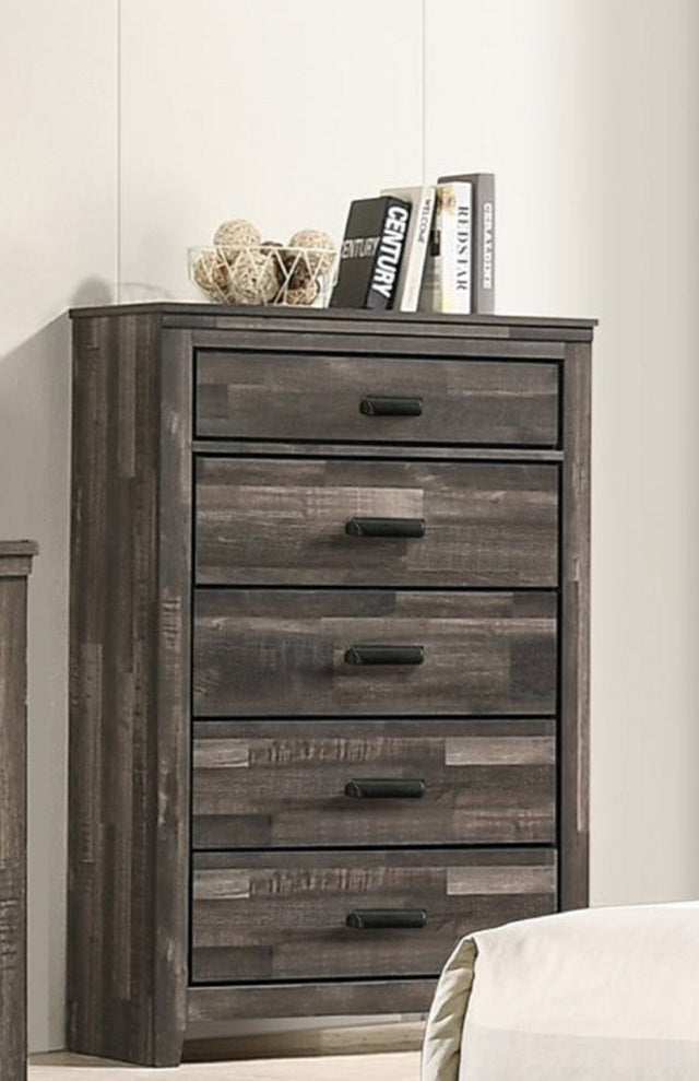 1pc Rustic Contemporary Brown Finish Five Storage Drawers Wooden Bedroom Furniture