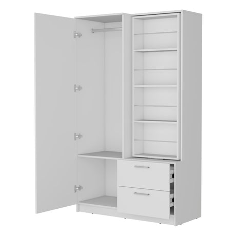 FM FURNITURE Thatcher Armoire- wardrobe, shoe storage and 2 - drawer, White - sold by Home Elegance USA