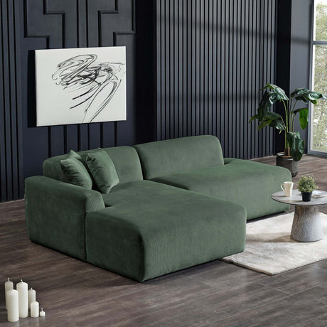 Mar Sectional Green Corduroy Sofa (Left Facing) - sold by Home Elegance USA