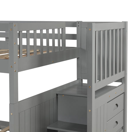 Full over Full Bunk Bed with Twin Size Trundle, Gray (old sku: LT000126AAE ) - sold by Home Elegance USA
