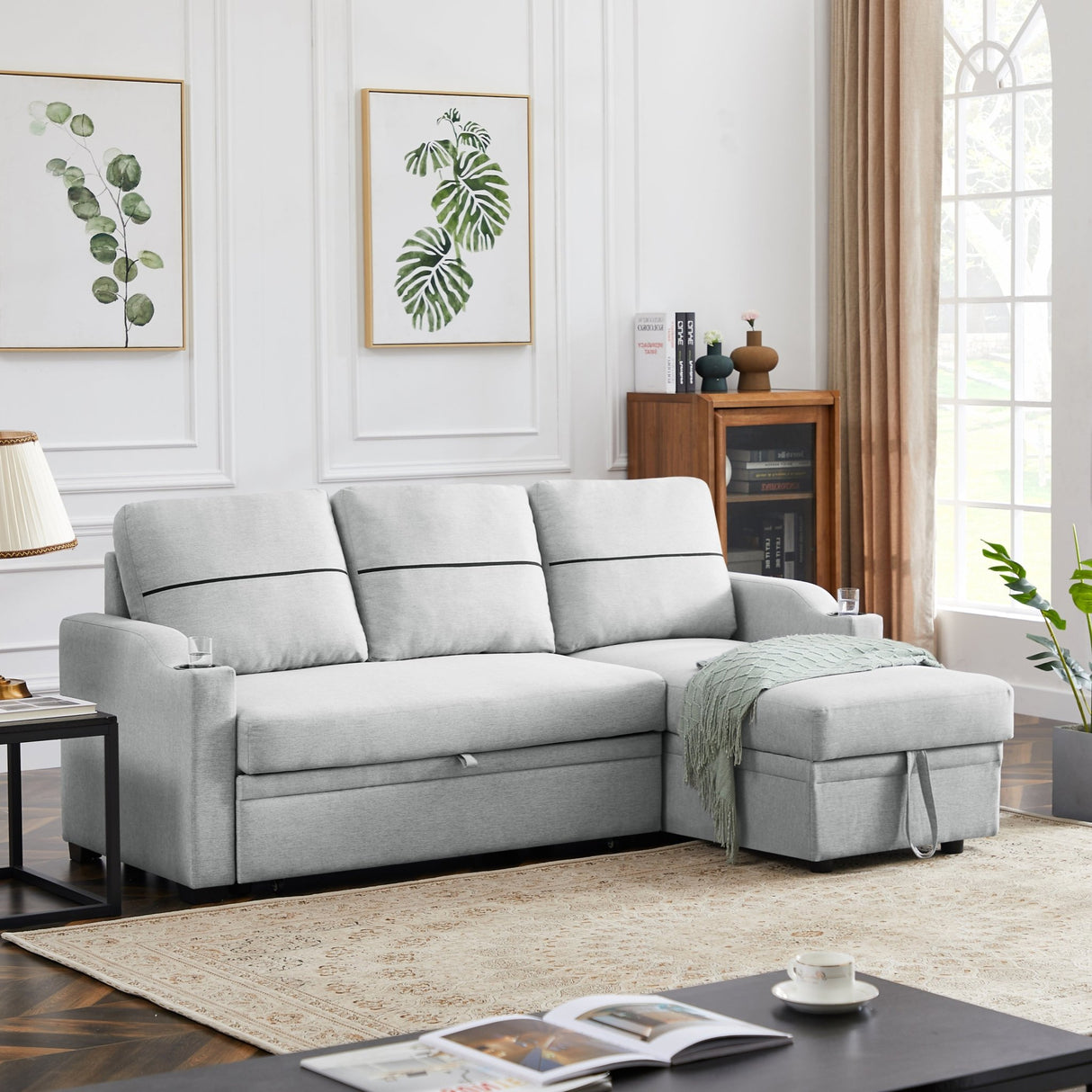 9191 Light gray pull - out storage sofa | Home Elegance USA