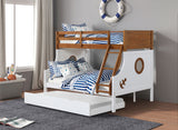 Modern Novelty Style Twin Over Full Bunk Bed With Attached Angled Ladder Rails And Lock Joint Structure For Safety Oak Finish Upper Bed White Finish Lower Bed - sold by Home Elegance USA