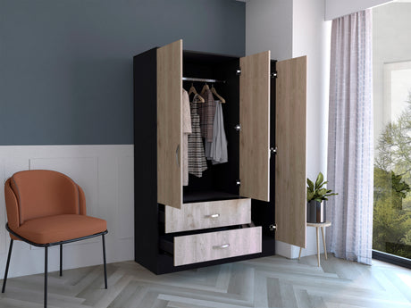 Mirrored Armoire Draggo, Bedroom, Black / Light Gray - sold by Home Elegance USA