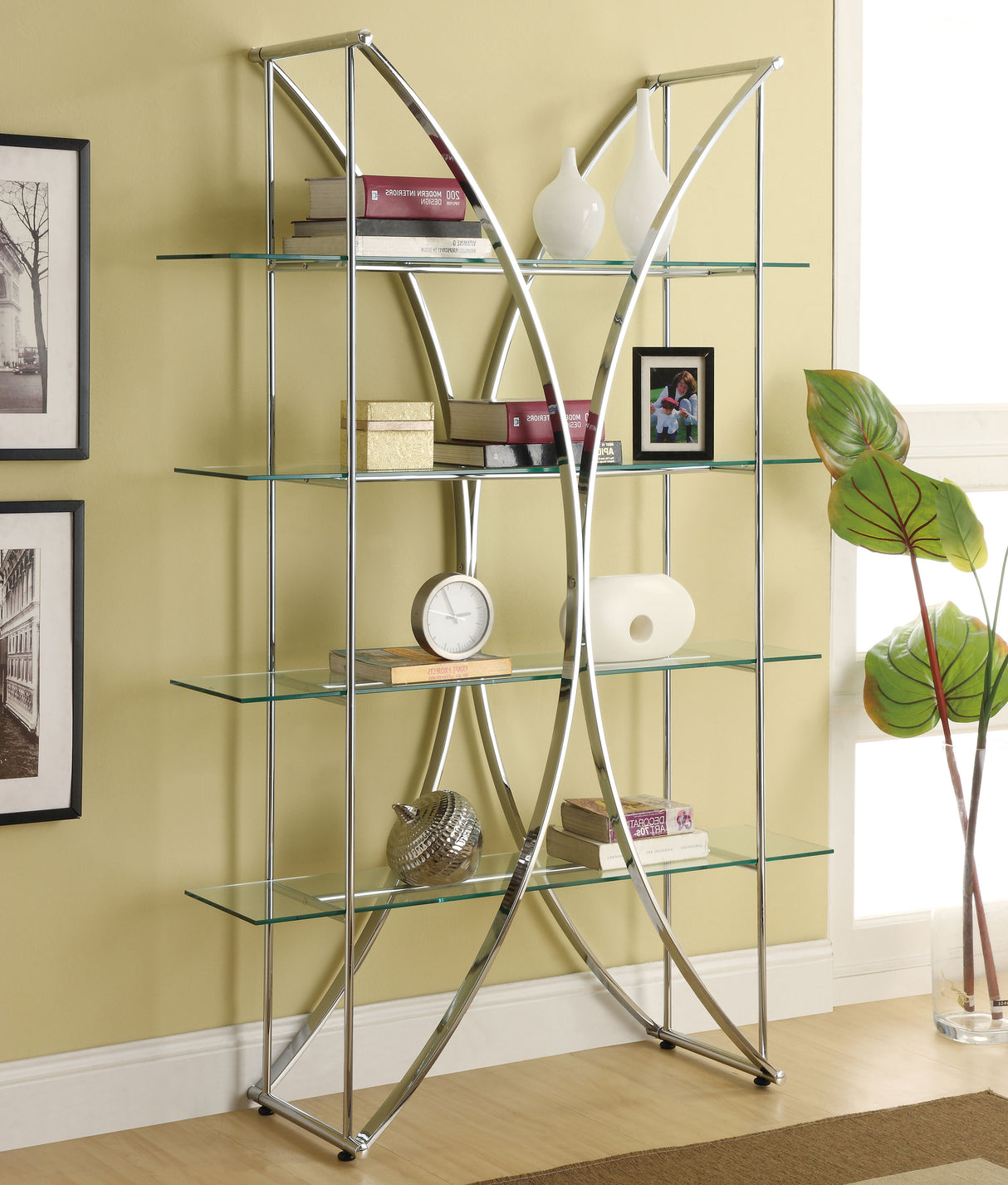 Bookcase - Larson 4-tier Bookcase Chrome and Clear