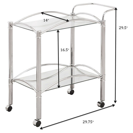 Bar Cart - Shadix 2-tier Serving Cart with Glass Top Chrome and Clear