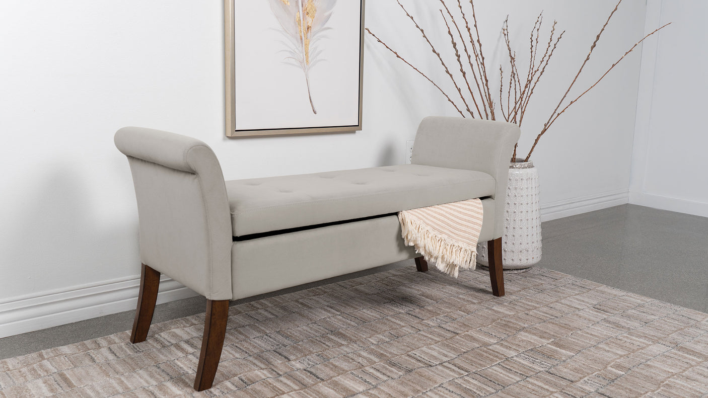 Storage Bench - Farrah Upholstered Rolled Arms Storage Bench Beige and Brown