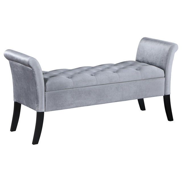 Storage Bench - Farrah Upholstered Rolled Arms Storage Bench Silver and Black