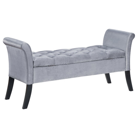 Storage Bench - Farrah Upholstered Rolled Arms Storage Bench Silver and Black