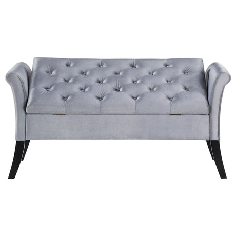 Storage Bench - Farrah Upholstered Rolled Arms Storage Bench Silver and Black