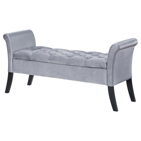 Storage Bench - Farrah Upholstered Rolled Arms Storage Bench Silver and Black