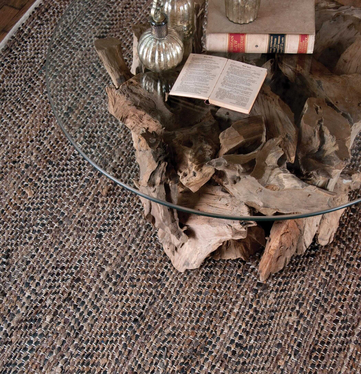 Tobais 9 X 12 Rescued Leather & Fabric Rug - Light Brown by Uttermost - View 2