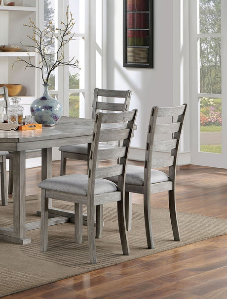 Dining Table 6x Side Chairs 7pcs Dining Set Grey Finish Dining Room Furniture Fabric Seat Rustic Style - sold by Home Elegance USA