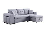 Dennis Light Gray Linen Fabric Reversible Sleeper Sectional with Storage Chaise and 2 Stools | Home Elegance USA