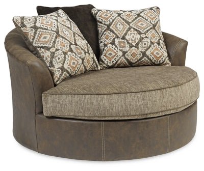 Ashley Chocolate Abalone Oversized Swivel Accent Chair - Faux Leather - 9130221 - Home Elegance USA - 1