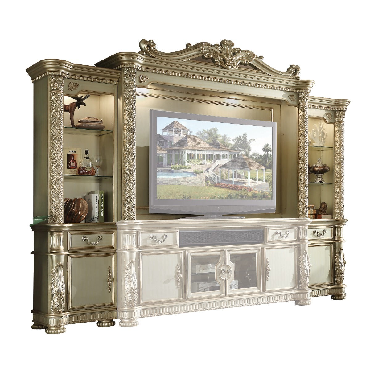 Acme - Vendome II Entertainment Center 91310 Gold Patina & Bone Finish