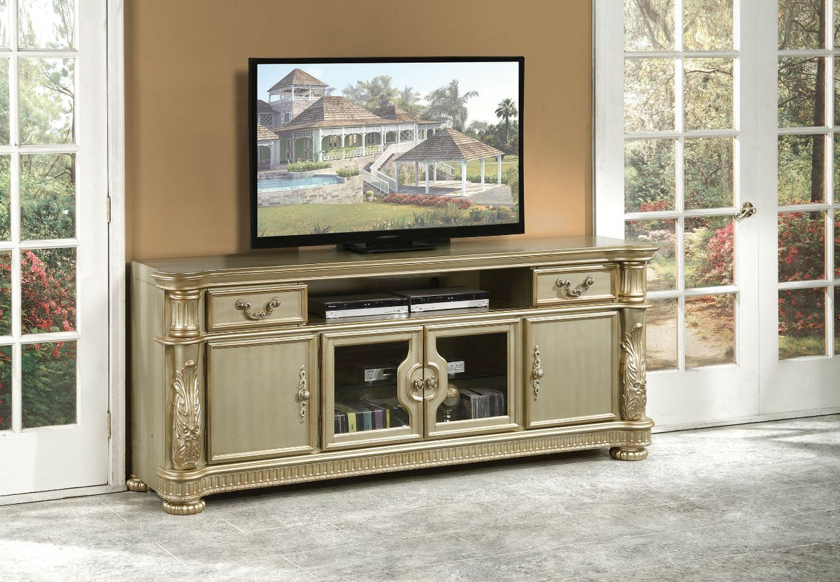 Acme - Vendome II Tv Stand 91313 Gold Patina & Bone Finish