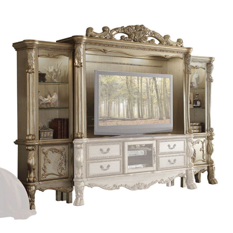 Acme - Dresden Entertainment Center 91330 Gold Patina & Bone Finish