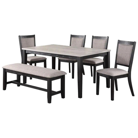 Contemporary Dining 6pc Set Table w 4x Side Chairs And Bench Padded Upholstered Cushion Seats Chairs Solid wood And Veneers Dining Room Furniture - sold by Home Elegance USA