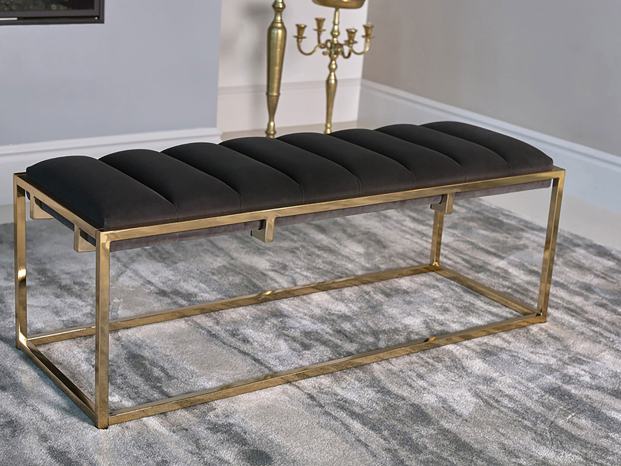 Bench - Lorena Tufted Cushion Bench Dark Grey and Gold