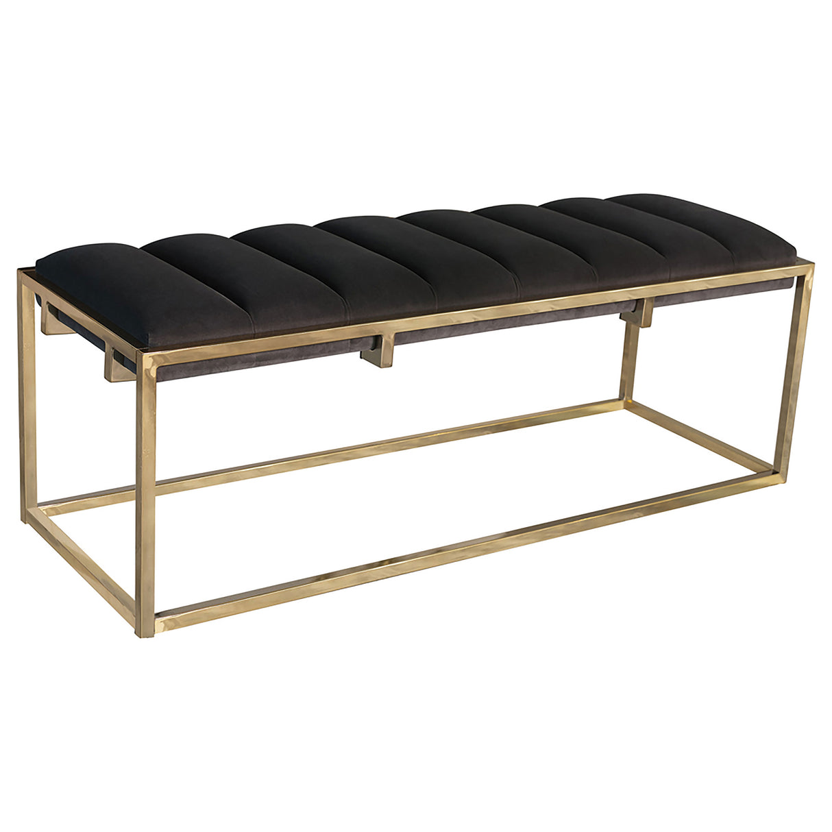 Bench - Lorena Tufted Cushion Bench Dark Grey and Gold