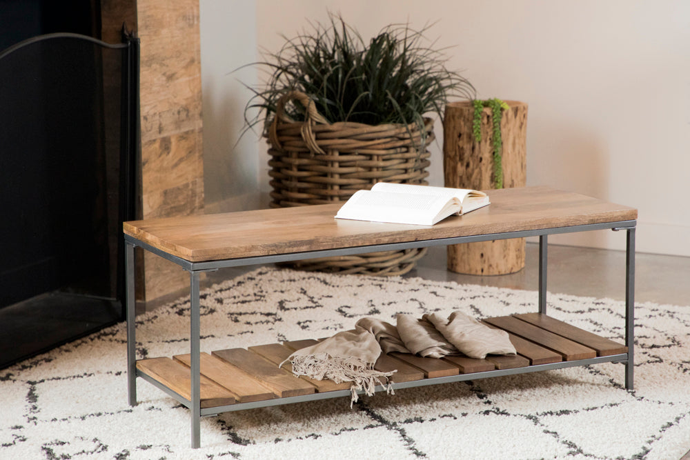 Bench - Gerbera Accent Bench with Slat Shelf Natural and Gunmetal