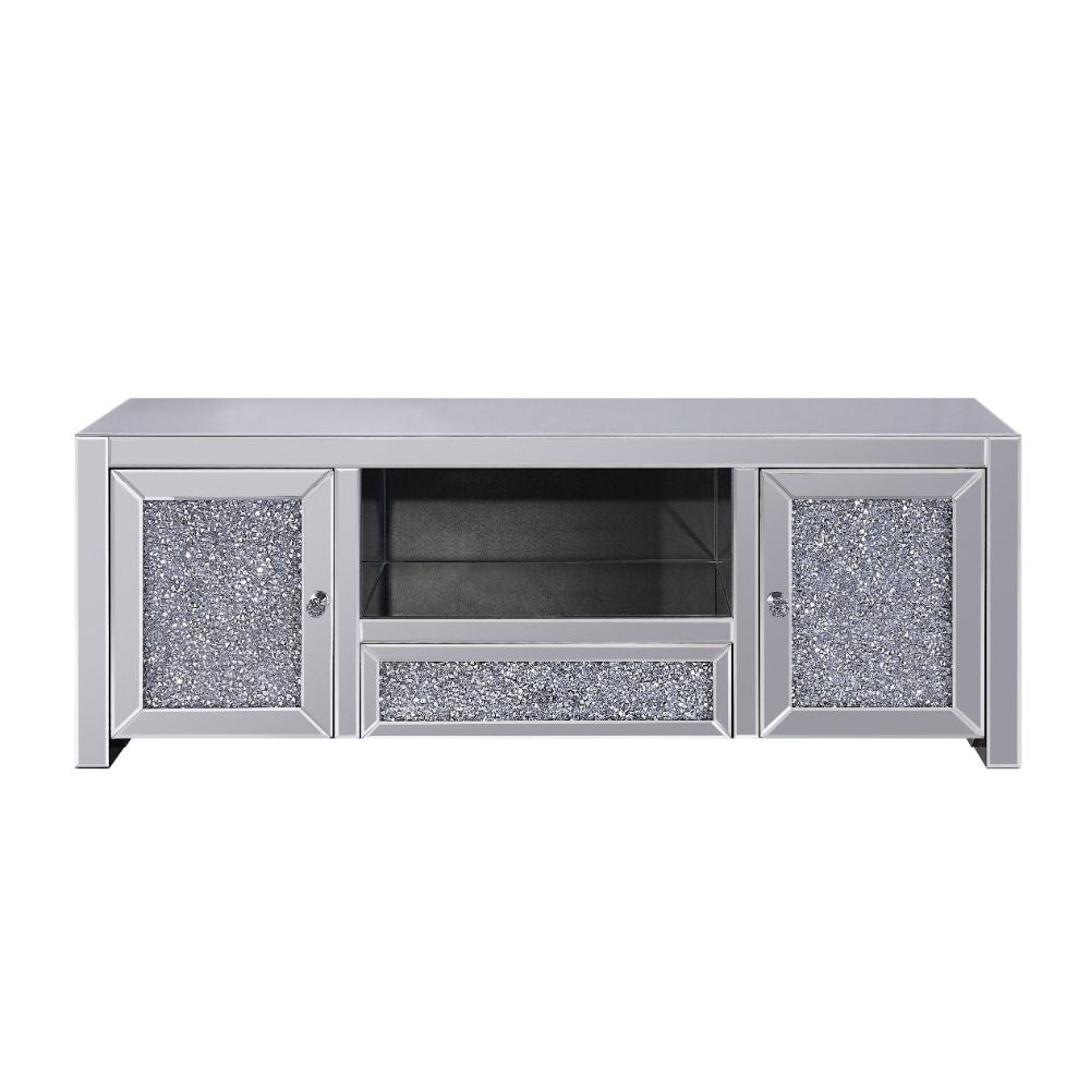 Acme - Noralie Tv Stand 91450 Mirrored & Faux Diamonds