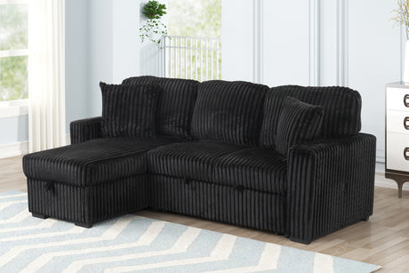 Plush Sectional Sofa W/ Pull Out Sleeper made with Velvet fabric- Black (CA Warehouse inventory) - sold by Home Elegance USA