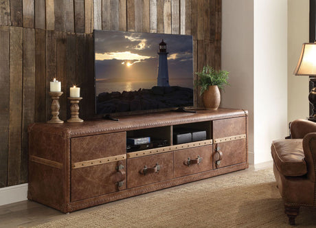 Aberdeen Tv Stand 91500 Retro Brown Top Grain Leather | Acme | Home Elegance USA