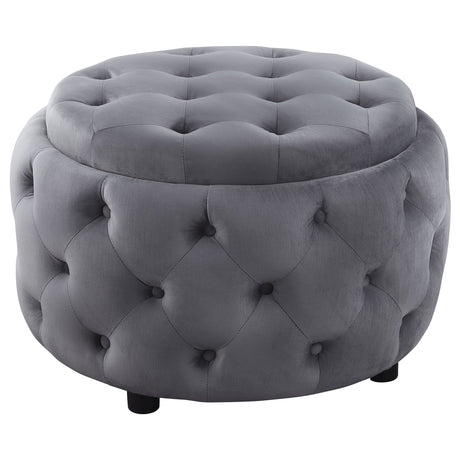 Angelina Tufted Storage Round Ottoman Steel Grey | Coaster - 915408 - Home Elegance USA - 1