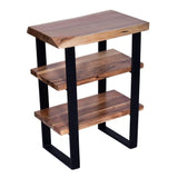 20 Inches Industrial End Side Table with Artisinal Live Edge Wood, Metal Legs, Brown, Black - Home Elegance USA