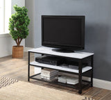 Acme - Taurus Tv Stand 91602 White Printed Faux Marble Top & Black Finish