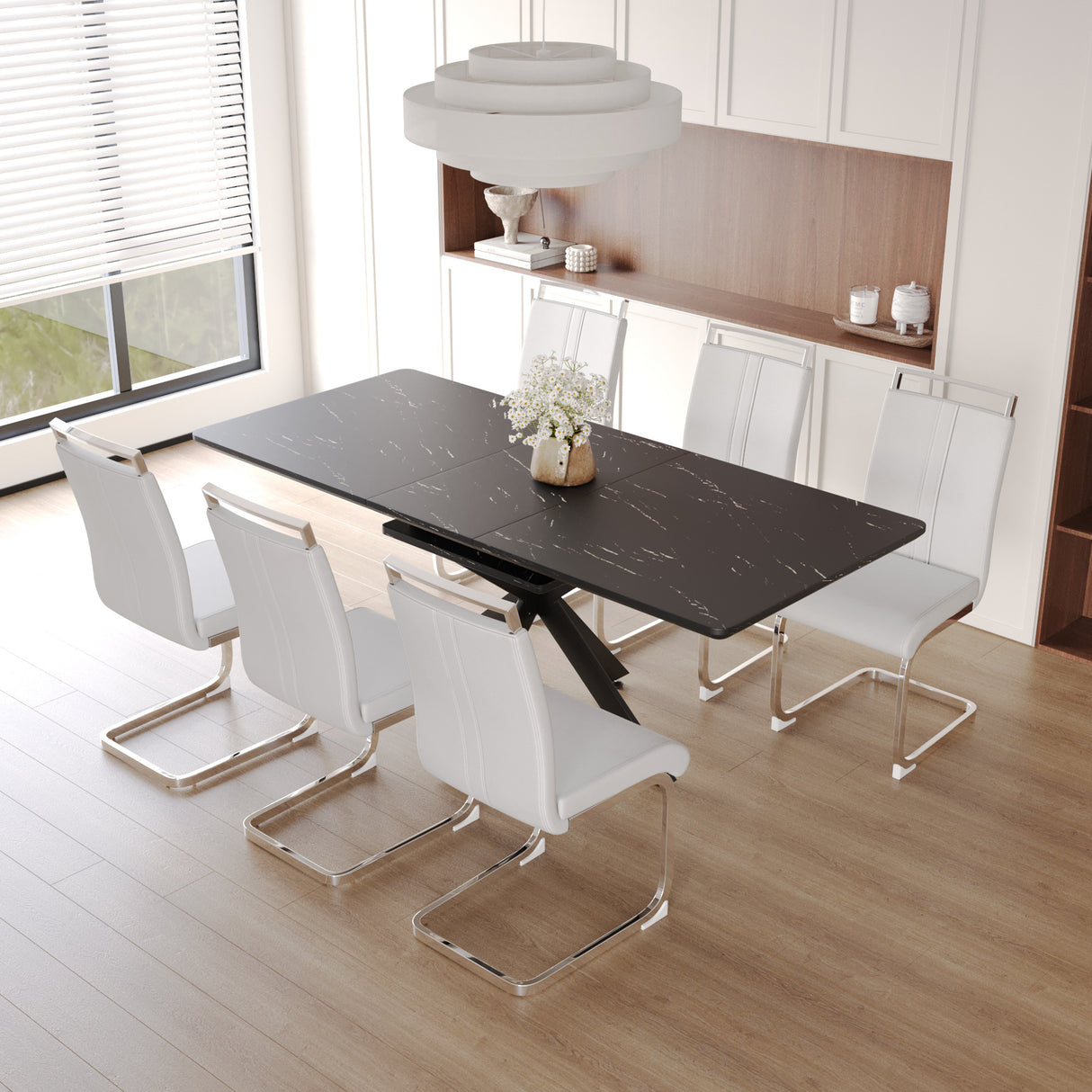 Juego de mesa de comedor extensible de 62,4' y 78,15' para 6-8 personas para comedor, silla de comedor sin brazos acolchada suave con tubo en forma de C y mesa de comedor muy grande, juego de mesa y sillas de cocina con patas de metal