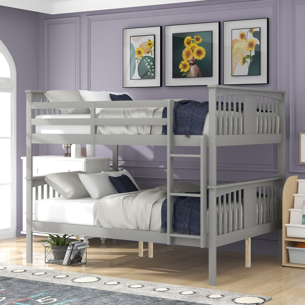 Full over Full Bunk Bed with Ladder for Bedroom, Guest Room Furniture-Gray(OLD SKU :LT000203AAE)